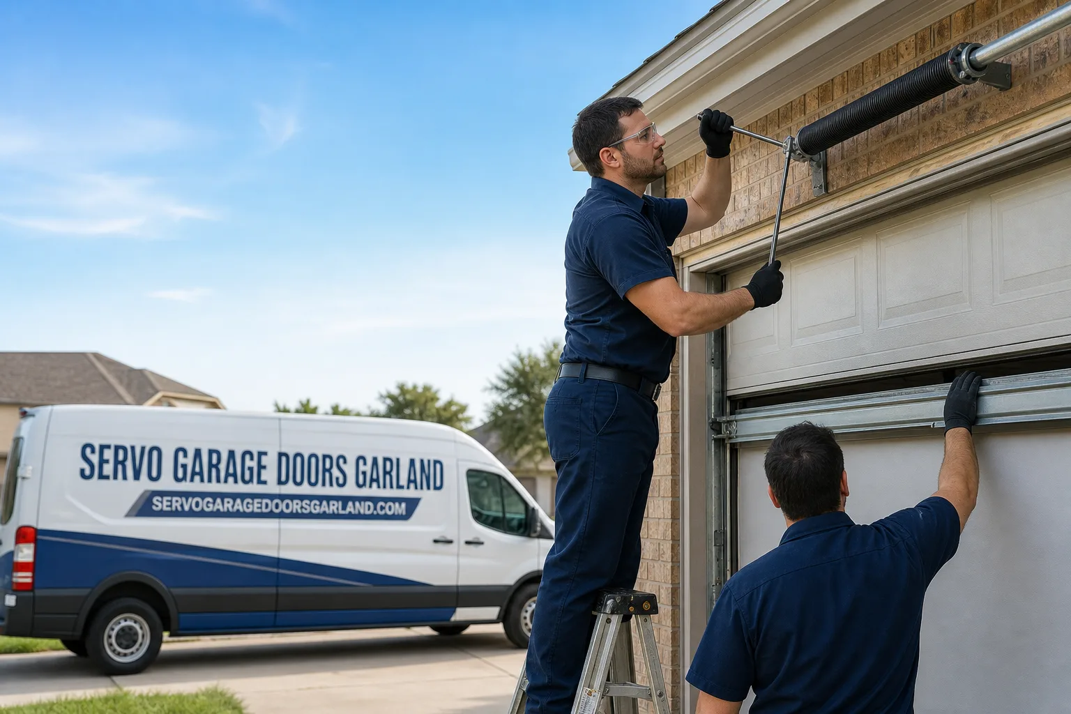 Servo Garage Doors Garland garage door service vehicle and crew in Garland, TX